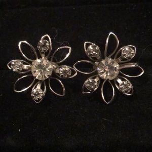 B.N. Silver Tone Rhinestone Screwback Earrings